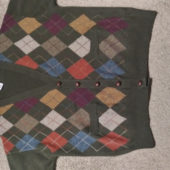 XXL avocado green lambswool made in Ireland argyle sweater - Picture 2 of 4